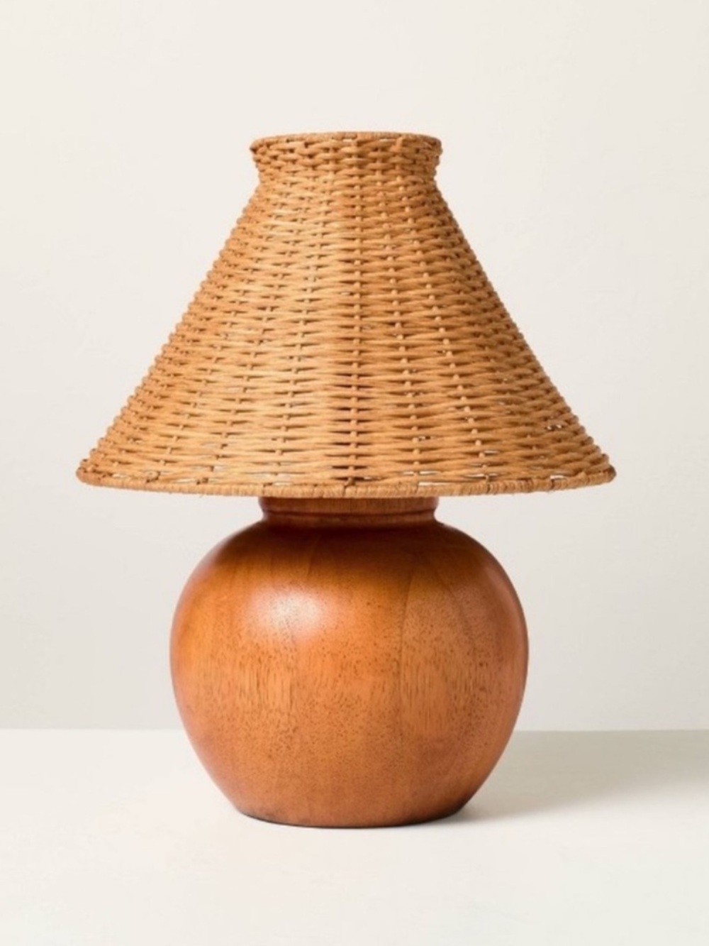 NWT Hearth & Hand with Magnolia Wood Base with Rattan Shade Accent Table Lamp